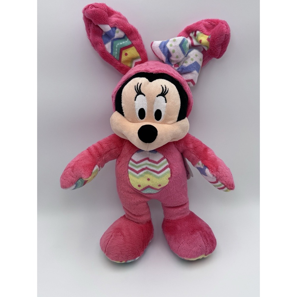 NWT Disney Collection Bright Pink Easter Minnie Mouse With Bunny Ears BEANIE 18"